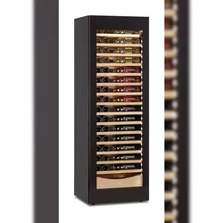 KLIMAITALIA Weinkühlschrank mit unendlicher Glastür. Holzregale und untere Schublade. LED-Beleuchtung. Digitales Thermometer. Modell DW1701T