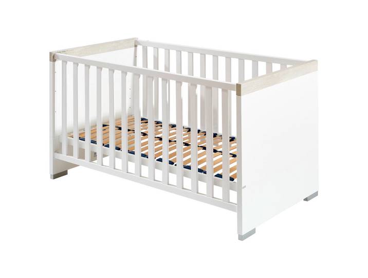 Paidi Gitterbett Kira, Eiche, Grau, Weiß, 77.8x78.9x145.4 cm, zum Juniorbett umbaubar, höhenverstellbar, Lattenrost inklusive, Schlupfsprossen, Babymöbel, Babybetten, Gitterbett
