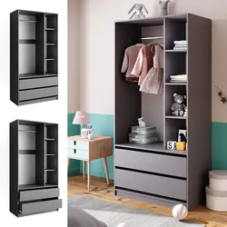 Vicco Kinderkleiderschrank Elmo Anthrazit 100 x 200 cm mit 2 Schubladen