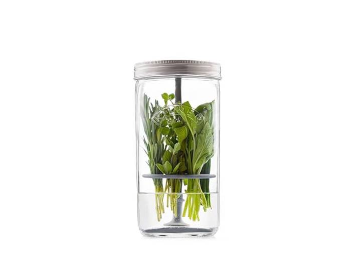 Kilner Ensemble de conservation des herbes Gardez les herbes fraîches jusqu'à 3 semaines Bocal à large ouverture de 1 L avec couvercle en acier inoxydable et rehausseur en silicone Facile à
