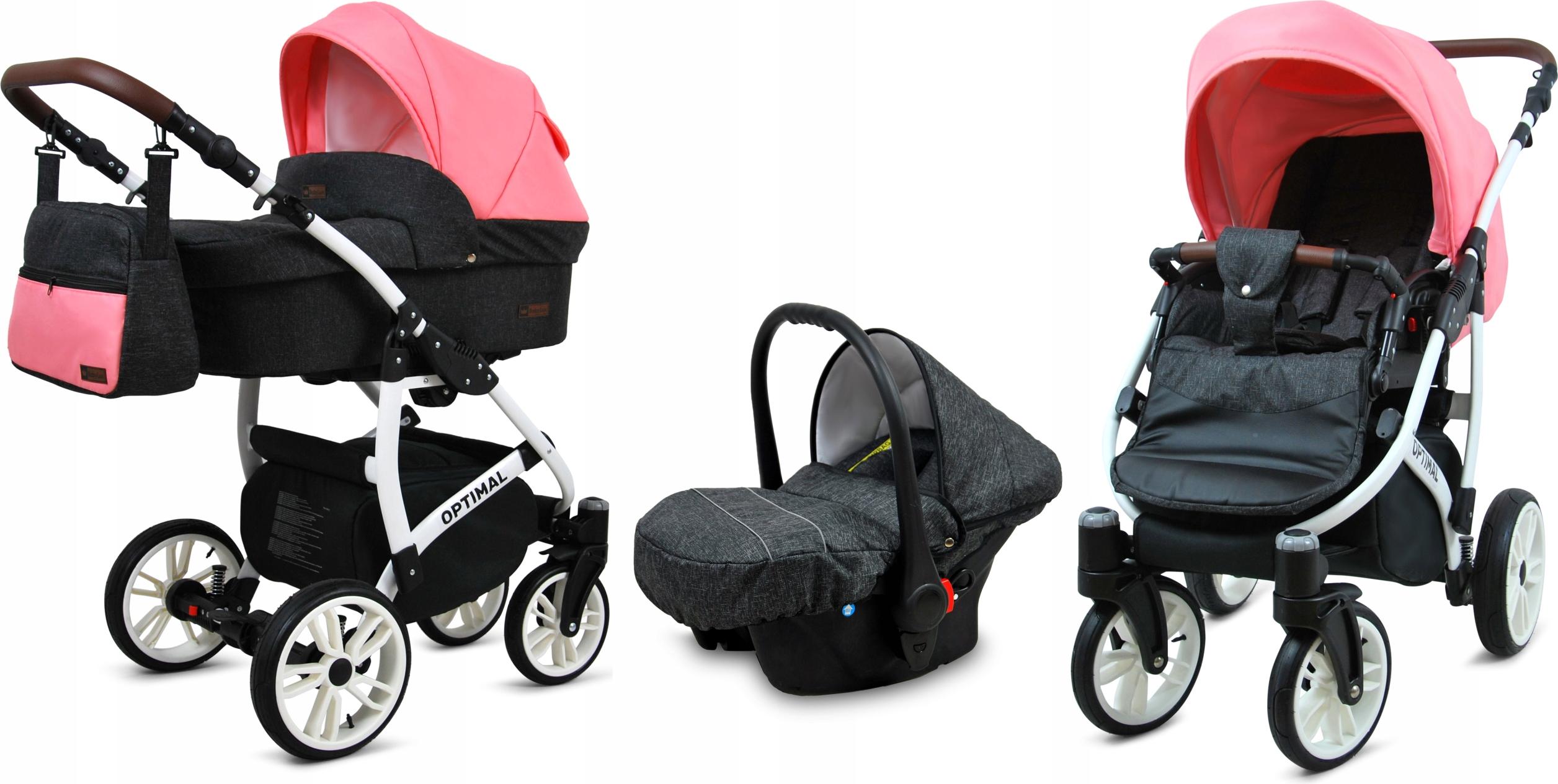 BabyLux Optimal | 3in1 Kinderwagen Set | Black Coral | Kombikinderwagen | Kinderwagenset | Bugg