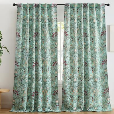 HLC.ME Florence Floral & Birds Window Back Tab Rod Pocket Curtains - Light Blocking Darkening Window Panels, Set of 2