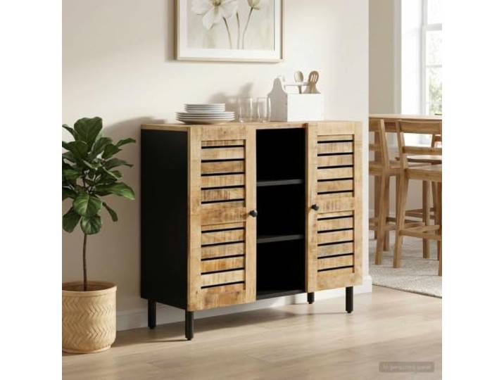WXGTBKPR Sideboard aus Mangoholz, Medienspeicher mit 2 Türen, Natur Massivholz-Konstruktion, Elegante Messingknöpfe, Minimalistisches Design
