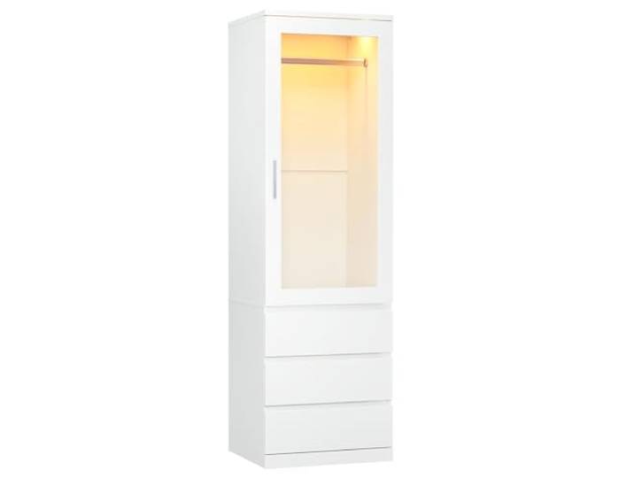 Dripex Einzeltür Kleiderschrank klein, 40x48x180cm, 3 Schubladen Wardrobe Weiß