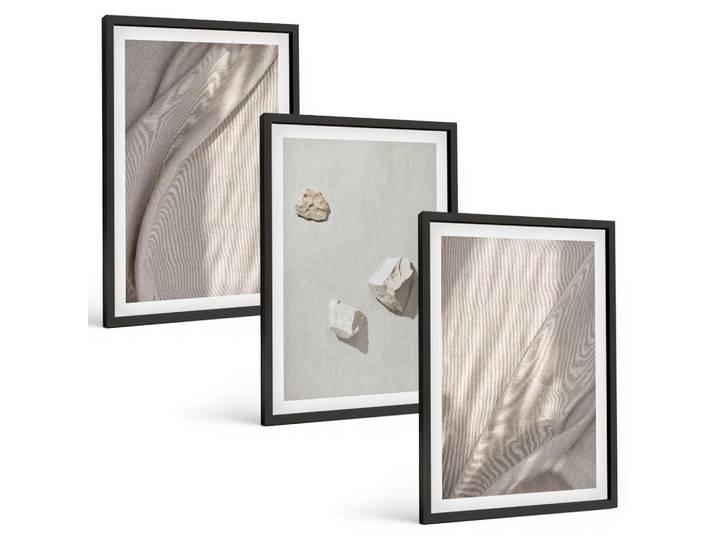 Tulup Bilder SET 3er Set - 40x60 cm Schwarzer Rahmen - Nahaufnahmen der Struktur im Boho-Stil, Kunststoff, Rechteckig, 40x60 cm, Fotografie, Bilder & Rahmen, Bilder