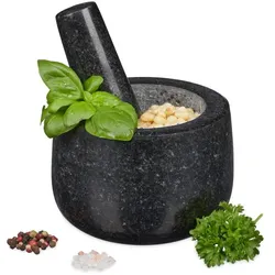 Relaxdays Granit Mörser mit Stößel 12 cm Schwarz