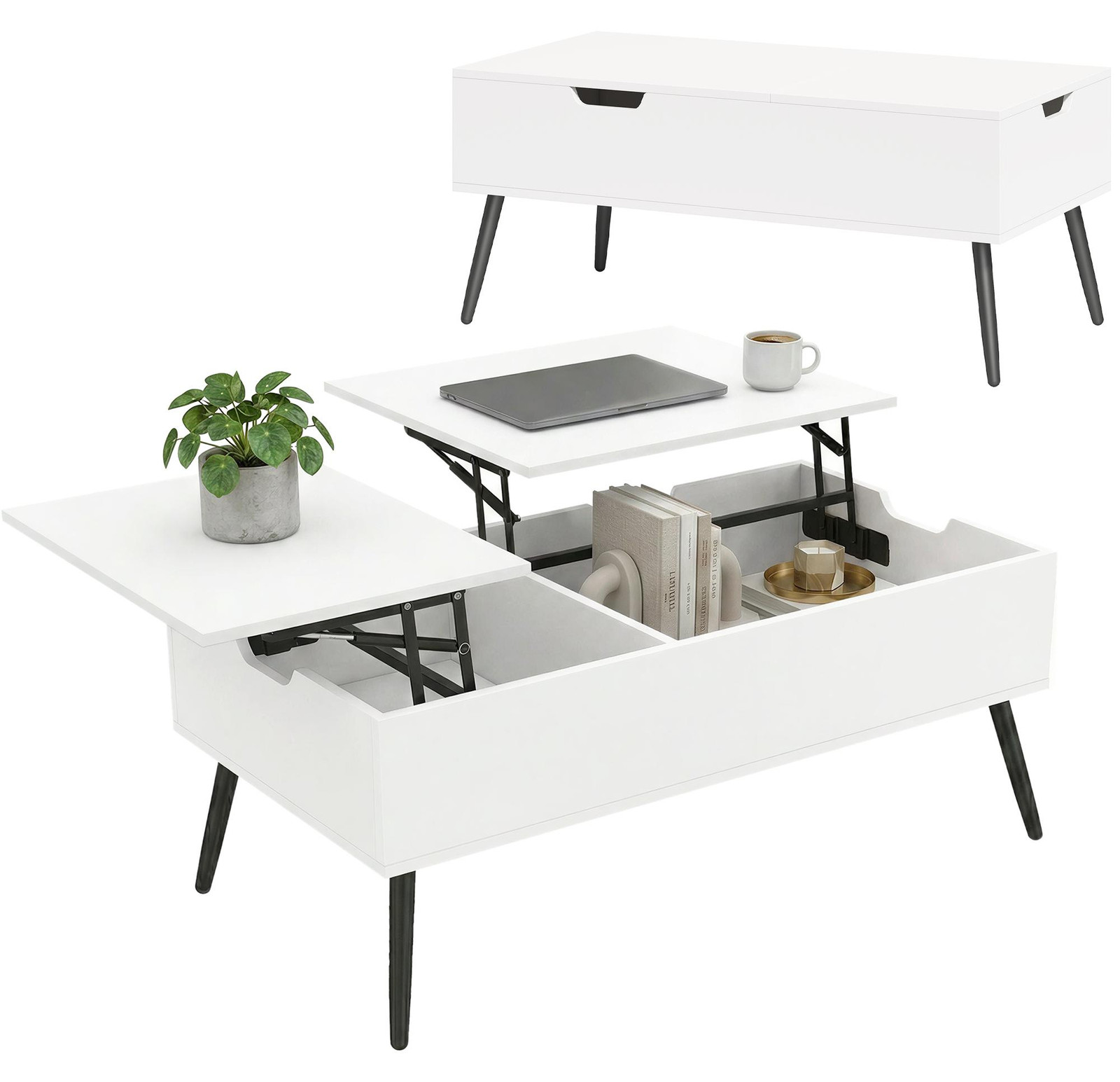MH Handel In hoogte verstelbare salontafel met verborgen opbergruimte, wit, B: 100 cm, D: 50 cm