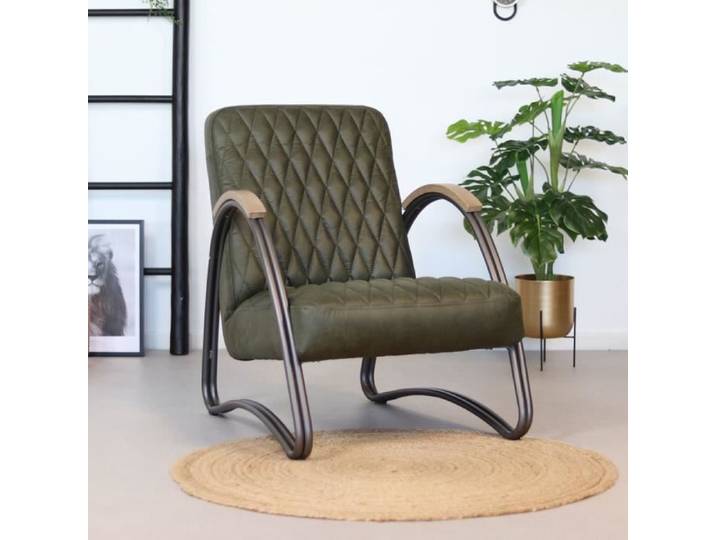 Fauteuil Industriel Ivy - Bronx71 - Cuir Vert - Style Industriel - Loft - Salon - Adulte