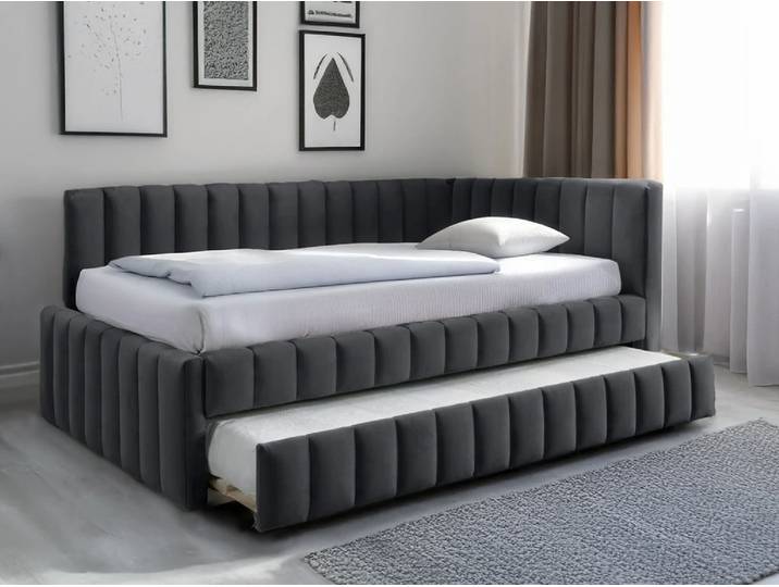 Gepolstertes Bett COMFINO VELVET mit Ausziehbett 120 x 200 cm, dunkelgrau