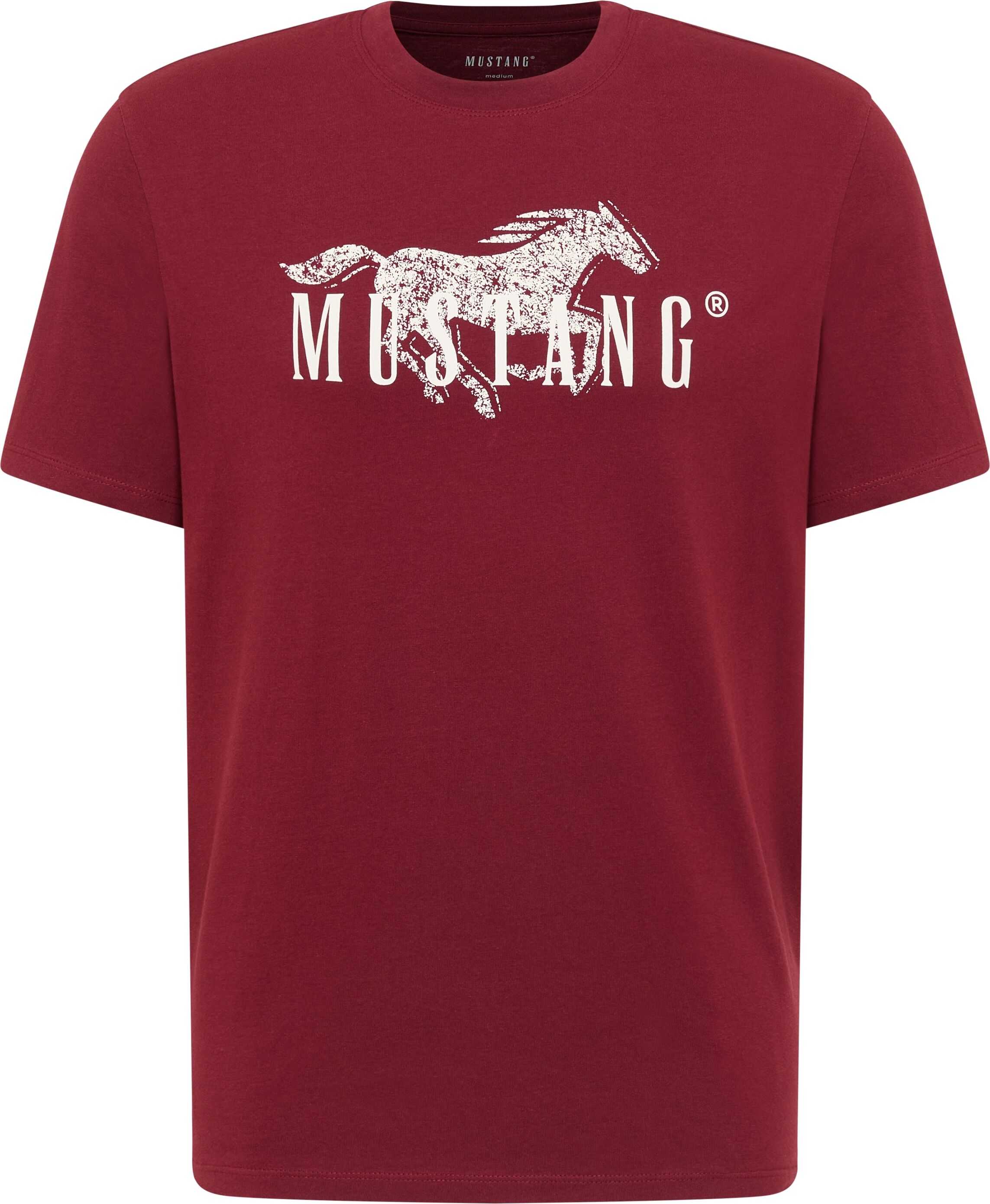 T-Shirt MUSTANG "Austin-Logoprint", Herren, Gr. M, rot (cabernet), Jersey, Obermaterial: 100% Baumwolle, bedruckt, normal normal, Rundhals, Shirts T-Shirt, Regular fit cabernet M