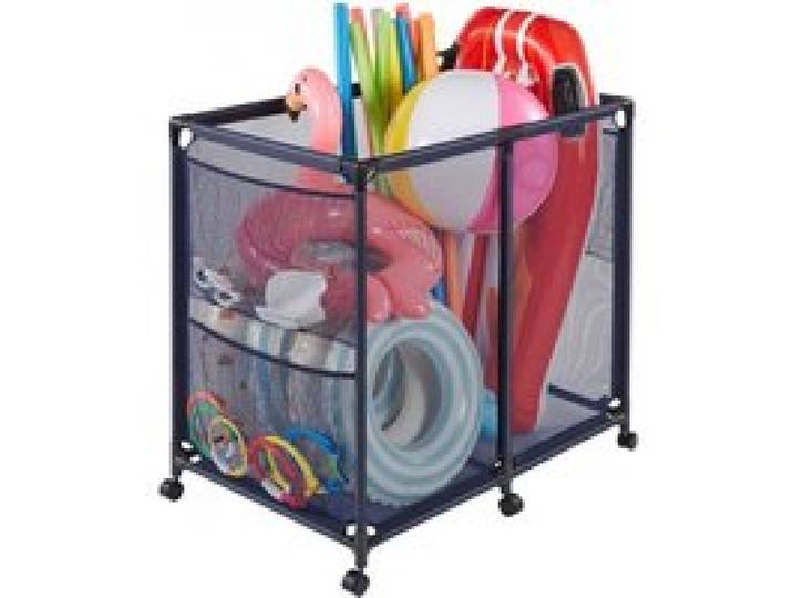 VEVOR Pool-Aufbewahrungsbehälter 93,5 x 61 x 90,4 cm, Aufbewahrungsbox für Pools mit 6 Rollen, Netz-Organizer mit Metallrahmen & Seitentaschen, Organisationskorb für Pool-Nudeln Schwimmausrüstung