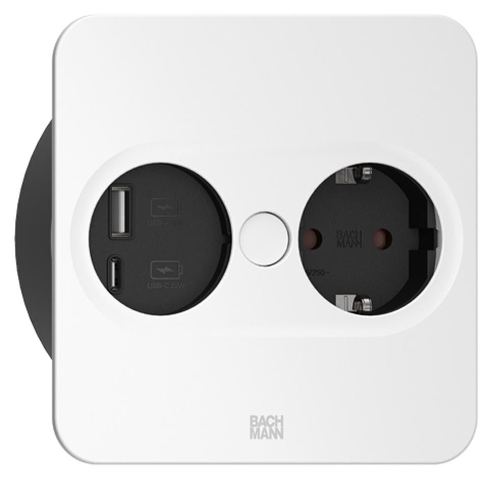 Bachmann Inbouwstopcontact TWIST 2, rechthoekig, 2-voudig, met USB-oplaadpoort