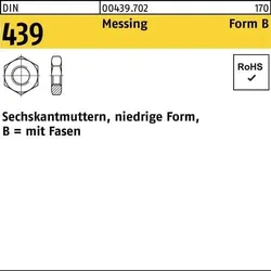 Sechskantmutter DIN 439/ISO 4035 FormB BM 2 Messing 1000 Stück