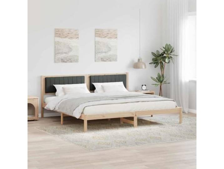 YUOTYRKTEJRSG Massives Kiefernholz Modernes Design 200 x 200 cm Braun Bettgestell Dunkelgrau 200x200 cm Massives Kiefernholz mit Polsterkopfteil Lattenrost Stabil