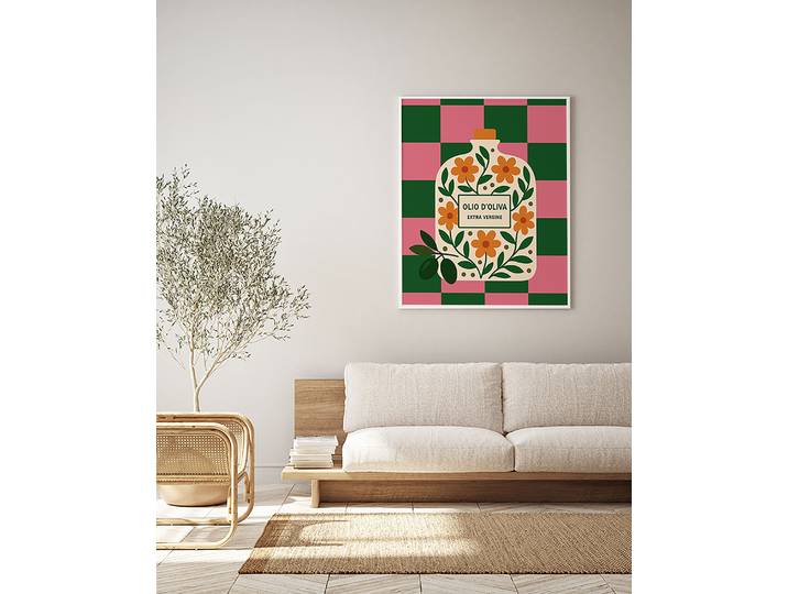 Tableau déco Oliva Cadre : hêtre massif verni Revêtement : verre acrylique Multicolore 52 x 62cm