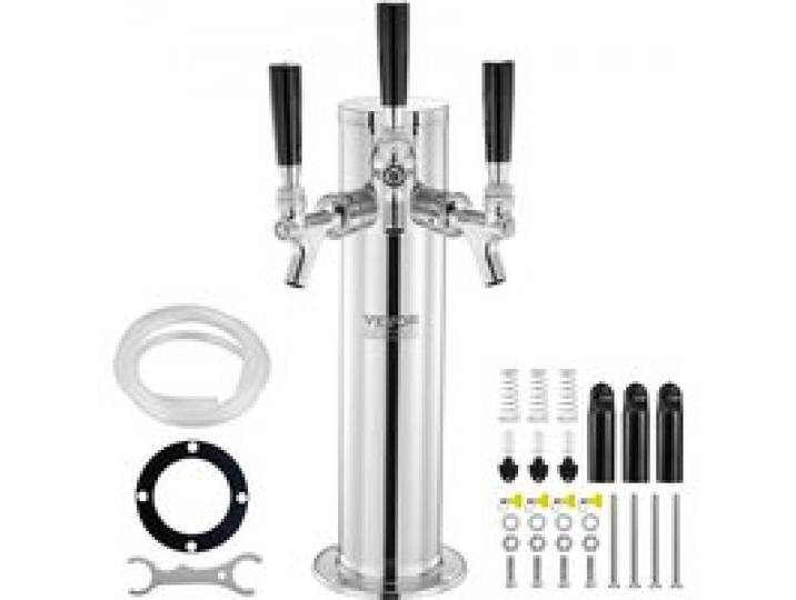 VEVOR Kit Colonne à Bière Pression à Trois Robinets, Distributeur de Bière Boisson en Acier Inoxydable, Tireuse à Bière avec Tubes Pré-assemblés et Tiges de Robinet à Fermeture Automatique, Bar