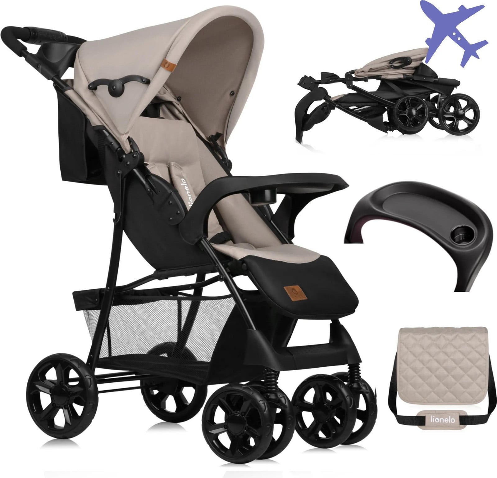 Lionelo Emma kinderwagen, compact opvouwbaar met ligfunctie, beige