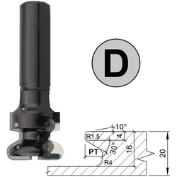 Aigner HW-Wechselmesser Griffmuldenfräser S=25mm Rechts mit 7 möglichen Profilen Profil "D" nur Fräser - C557-425DR