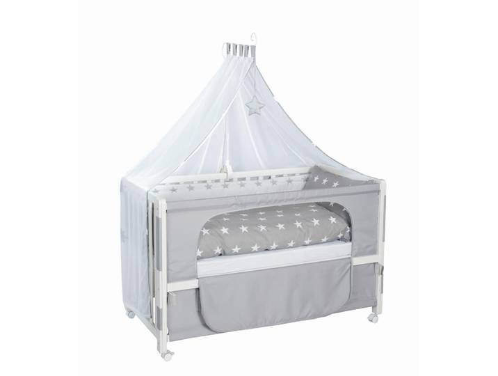 Roba Gitterbett-Komplettset Room Bed Little Stars, Grau, Weiß, Holz, Stern, Höhe ca. 8 cm, Füllung: Polyester, 60x120 cm, Lattenrost inklusive, als Beistellbett verwendbar, höhenverstellbar, Babymöbel, Babybetten, Gitterbett