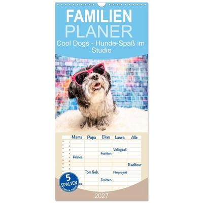 Familienplaner 2027 - Cool Dogs - Hunde-Spaß im Studio mit 5 Spalten (Wandkalender, 21 x 45 cm) CALVENDO