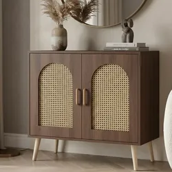 Kommode MCW-P51, Schrank mit Türen Anrichte Staufächer, Poly-Rattan MDF Melamin 79x80x40cm ~ braun
