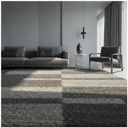 Hochflorteppich WERFEN, kariert, Taupe, 100 x 200 cm