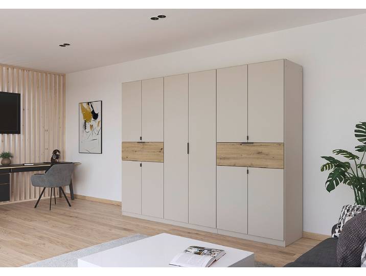 Armoire Ticao équipée de Softclose 271cm Beige/Cachemire/Imitation chêne Artisan