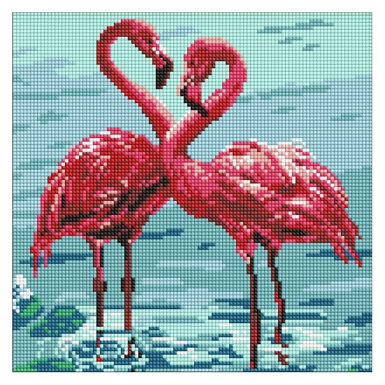 Ideyka Diamond Painting Leuchtende Flamingos 30 x 30 mit Rahmen (AMO8261)