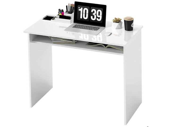 LIA Bureau informatique compact 1 étagère blanc laqué 90x50x74cm