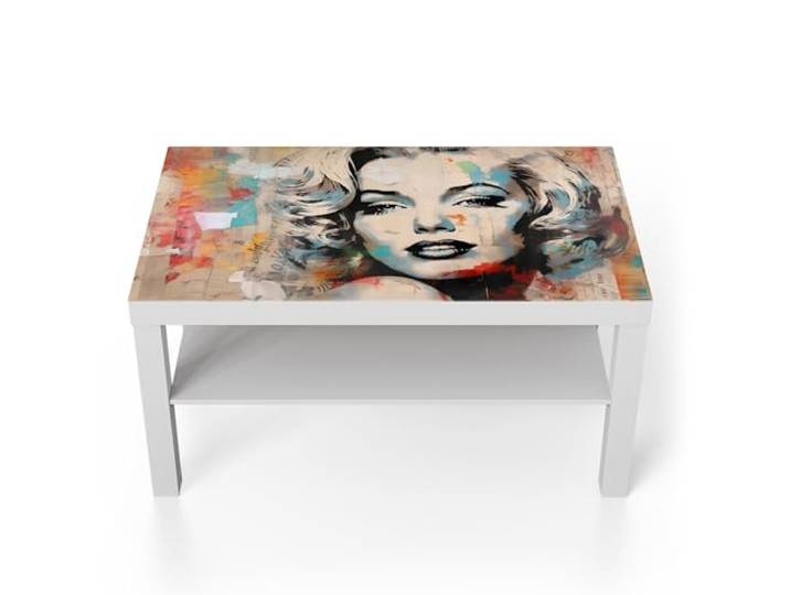 DEQORI Glastisch weiß groß 90x50 cm Motiv Vintage-Star Fusion ausgefallener Beistelltisch aus Glas Hochglanz Couchtisch fürs Wohnzimmer moderner Couch Tisch mit Design