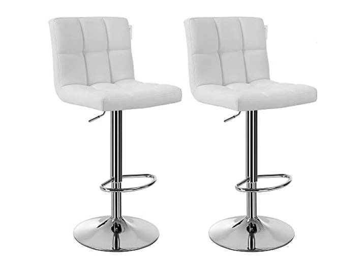 SONGMICS 2er-Set Barhocker mit Lehne, Höhenverstellung Barhocker, PU, Wolkenweiß und Taubengrau, Monni Kollektion LJB64W