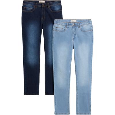 Regular-fit-Jeans BONPRIX, Herren, Gr. 30, U-Gr, blau (mittelblau denim, dunkelblau denim), Denim/Jeans, Obermaterial: 82% Baumwolle, 17% Polyester, 1% Elasthan, regular fit, Jeans, Regular Fit, gerader Schnitt, im 2er-Pack