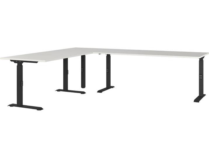 Eckschreibtisch GERMANIA GW-Agenda , schwarz (lichtgrau, schwarz, schwarz, lichtgrau), B:260cm H:91cm T:220cm, Tische, Eckschreibtisch, höhenverstellbar, verfügbar in verschiedenen Massen