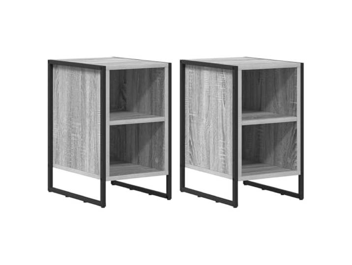 KDVXBCQJH 2er Set Nachttisch Graues Sonoma 39,5x30x50 cm Holzwerkstoff Kompakte Nachtkommode im Industrie-Design mit Beinen aus Stahl fürs Schlafzimmer. Vielseitiges 2er-Set für moderne Räume.