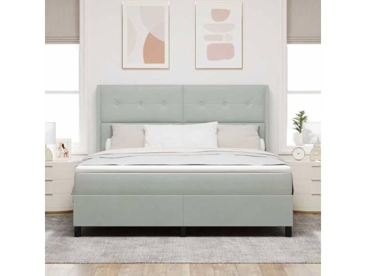 KTHLBRH Boxspringbett mit Kopfteil hellgrau 180x200 cm Samt Verstellbares Kopfteil, Gestell aus Holz, Matratze mit Taschenfedern, langlebig