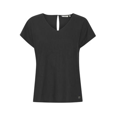 Kurzarmbluse OXMO "Kurzarmbluse OXSabine", Damen, Gr. 38, schwarz, Obermaterial: 55% Leinen LI. 45% Viskose CV., Blusen