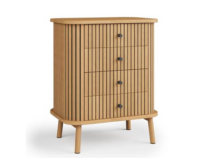 Garvee Boho-Stil Kommode mit 4 Schubladen – Hohe Schlafzimmerkommode mit geschwungenem Design, viel Stauraum und robusten Holzbeinen – Vielseitig als Nachttisch, Beistelltisch oder Schubladenschrank