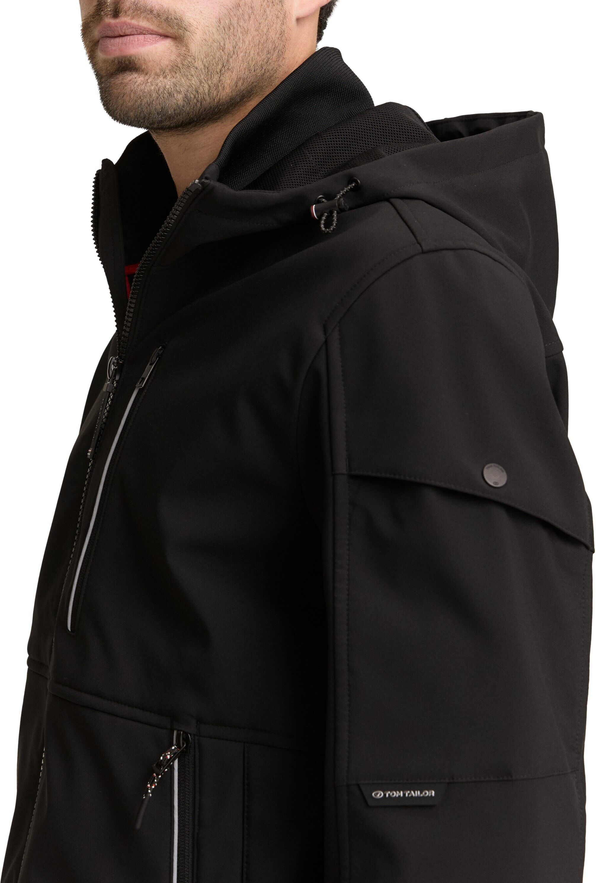 Softshelljacke TOM TAILOR, Herren, Gr. 3XL, schwarz, Web, Obermaterial: 100% Polyester. Futter: 100% Polyester, unifarben, regular fit normal, Jacken Softshelljacke, mit Taschen schwarz 3XL