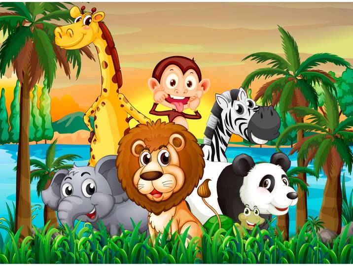 Fototapete PAPERMOON Jungle Animals , bunt, B:2,5m L:1,86m, Vlies, Tapeten, Fototapete