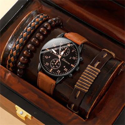 Combo Retail Shop Fashion Men Sports Watches, Business Quartz Wristwatch, Luxury Leather Bracelet Watch, Casual Clock For Men brown