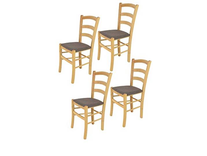 Tommychairs - 4er Set Stühle Venice für Küche und Esszimmer, robuste Struktur aus lackiertem Buchenholz Farbe Naturfarben und gepolsterte Sitzfläche mit Stoff Farbe Rehbraun bezogen
