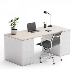 Büroschreibtisch mit Stauraum BLOCK B03, 180x80 cm, weiß/Eiche natur
