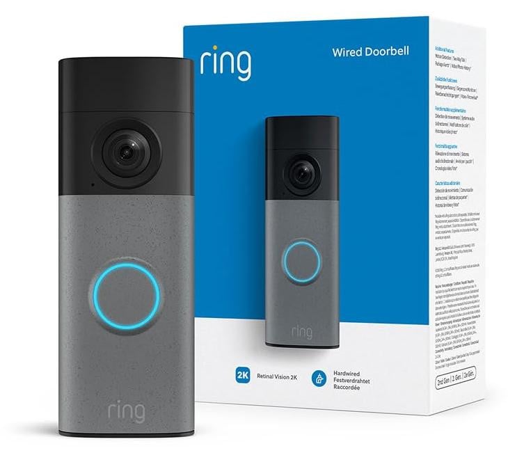 Ring Wired Video Deurbel 2e generatie, Zwart/Grijs, Wifi, 2K beeldkwaliteit met zoom