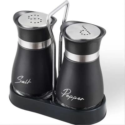 Multisell Products Hub Adjustable Refillable Salt And Pepper Shakers, Kitchen Glass Spice Bottle Set With Pour Holes, Spice Dispenser black