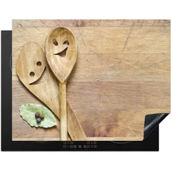 HERDABDECKPLATTE Holz - Löffel - Braun - Smiley Induktionsmatte 77x59 cm