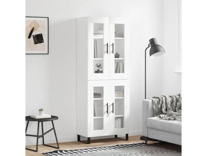 RJPLMFV Sideboard, hoch, weiß, 69,5 x 34 x 180 cm, aus Holz Metallfüße, Großer Stauraum, Stabiler Wohnzimmerschrank