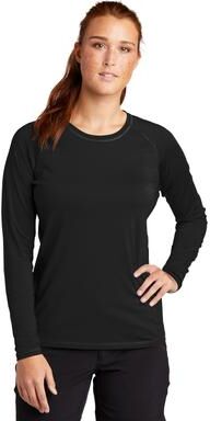 Sport-Tek LST470LS Athletic Women's Long Sleeve Rashguard Top in Black size 4XL   Polyester Blend