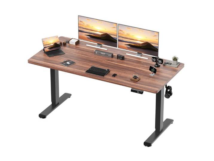 Homall Bureau Assis-Debout Electrique Bois Massif 160x80cm Noyer Reglable 72-118cm 2 Memoires 70kg