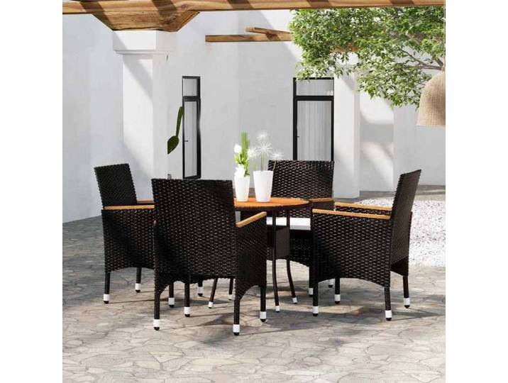 Ensemble Table Chaises Résine Tressée Noir Mobilier Salon Jardin 5 Pièces Grande Terrasse Patio