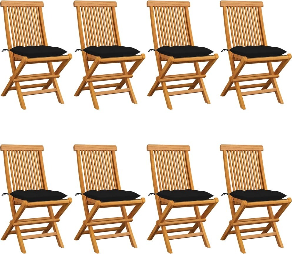 Gartenstühle mit Schwarzen Kissen 8 Stk. Massivholz Teak